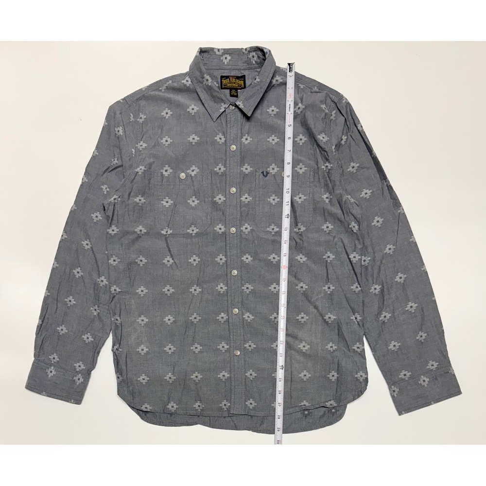 True Religion Mens Grey Southwestern Geometric Print Button Down Shirt‎ Medium